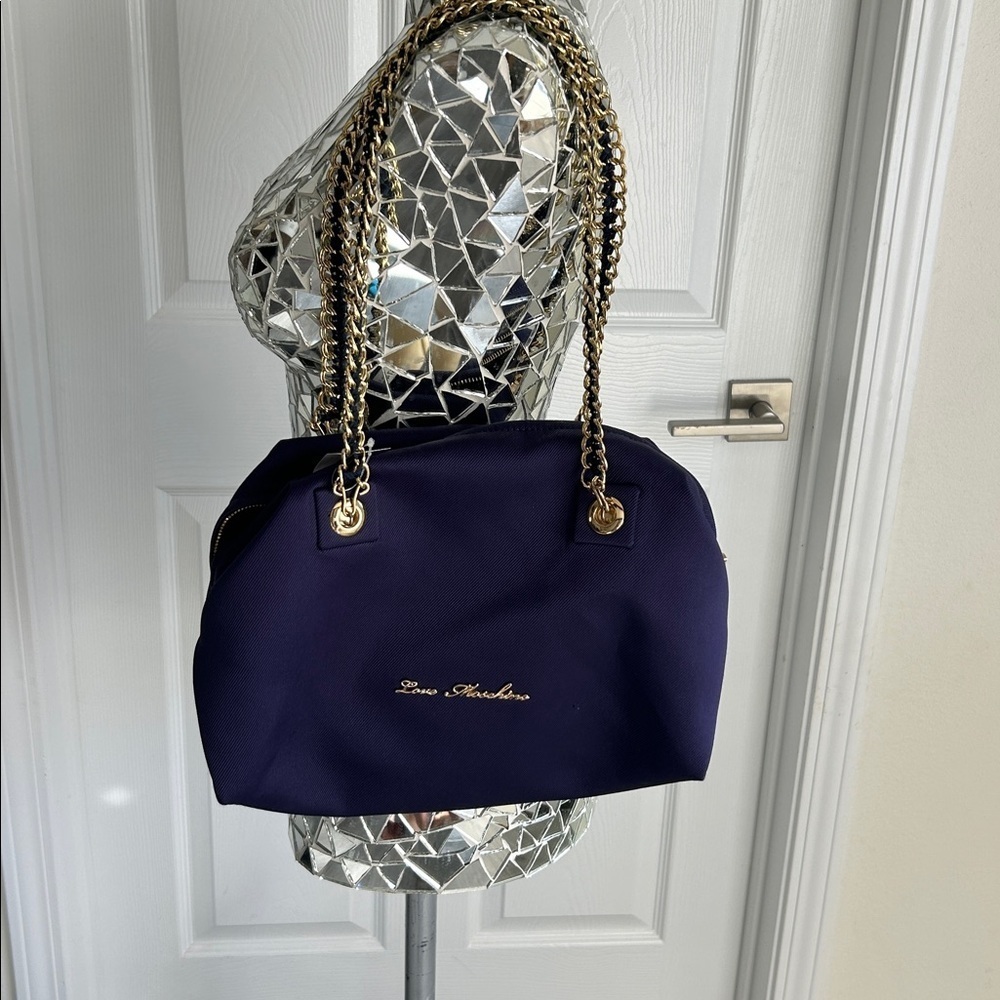Love Moschino Dark Blue Shoulder Bag with Gold Chain